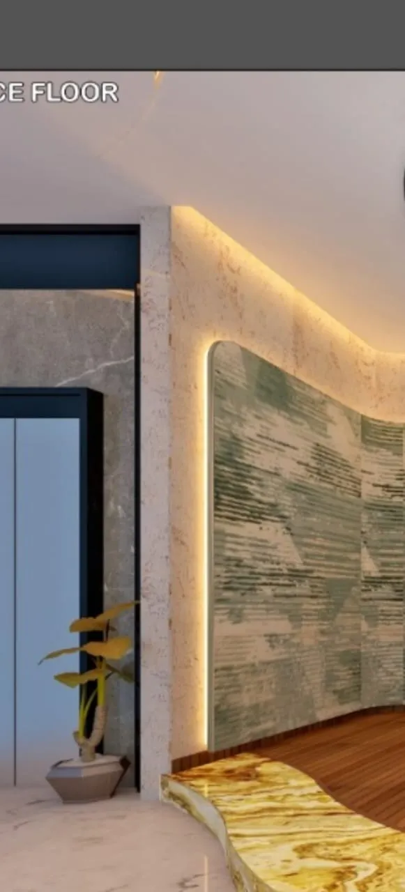 Detailed perspective of bespoke acoustic wall feature with warm perimeter LED illumination