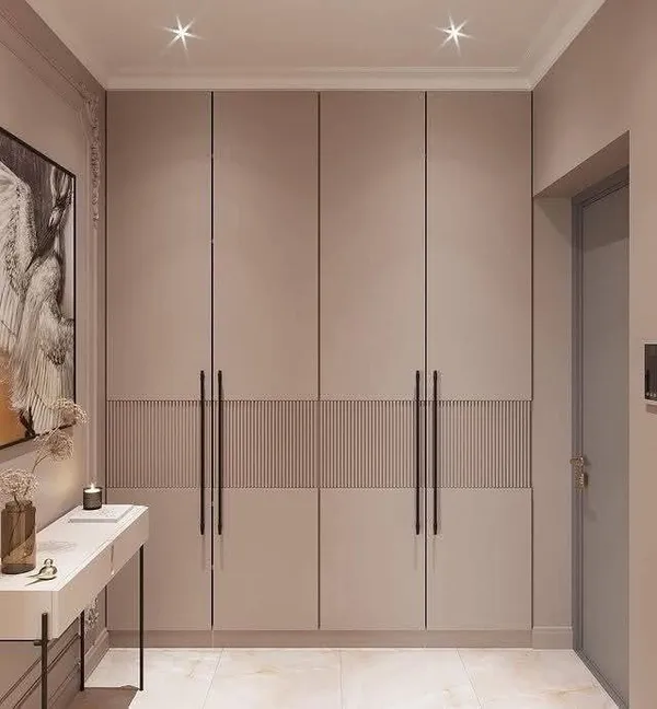 Dining room storage unit with illuminated glass display cabinets and base drawers